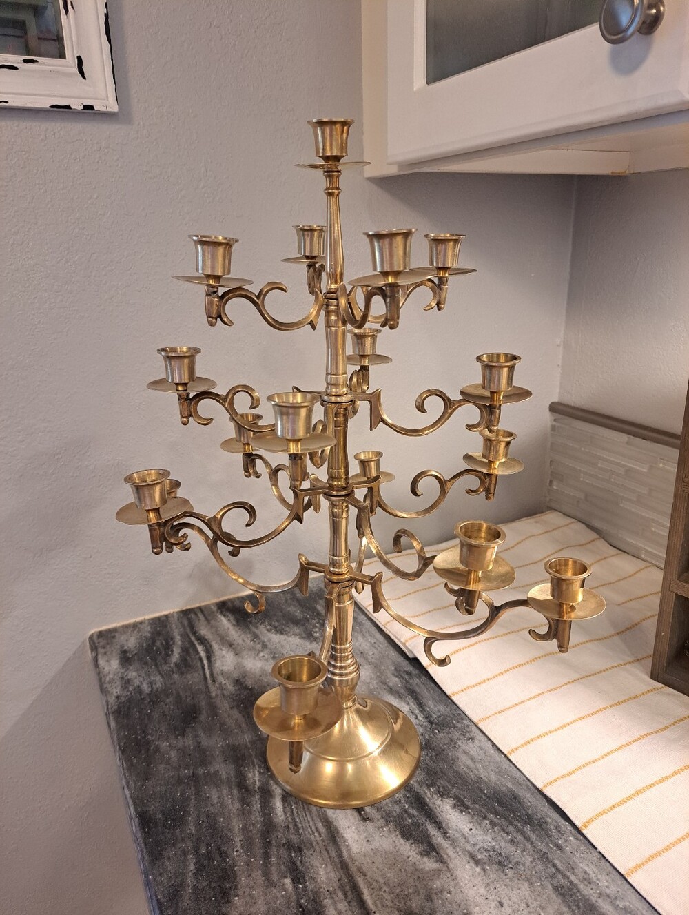 Vtg Brass Candelabra 17 Swivel Arms Candle Holder 18½ Tall